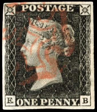 1840 1d Black plate 5 (EB) showing double “E” variety, cancelled by red MC SG 2/Spec.AS25b