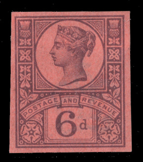 GB SG208var 1887 6d Deep purple/rose red. Imprimatur.