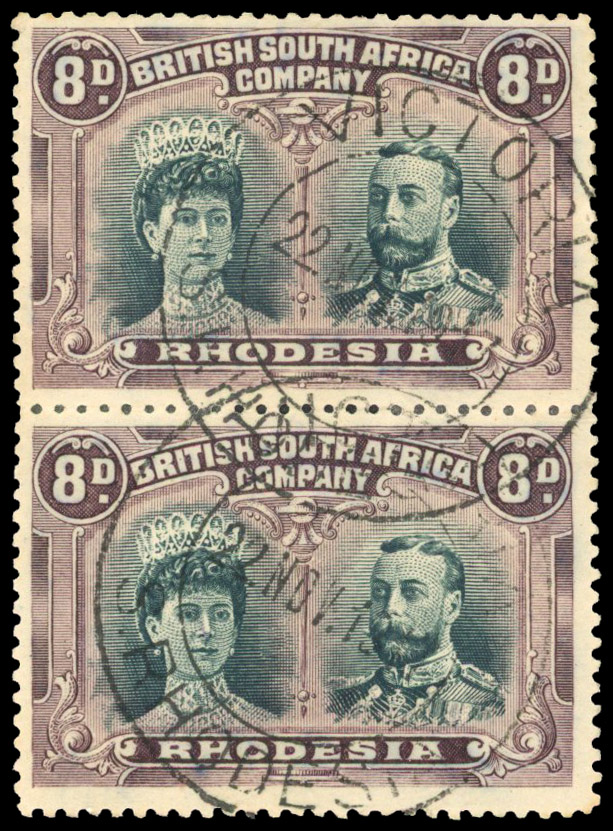 SG 148 8d greenish black and deep dull purple pair, Victoria cds