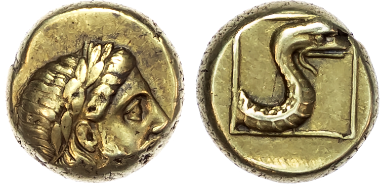 Lesbos, Mytilene (c. 377-326 BC) EL Hekte, 2.54g.