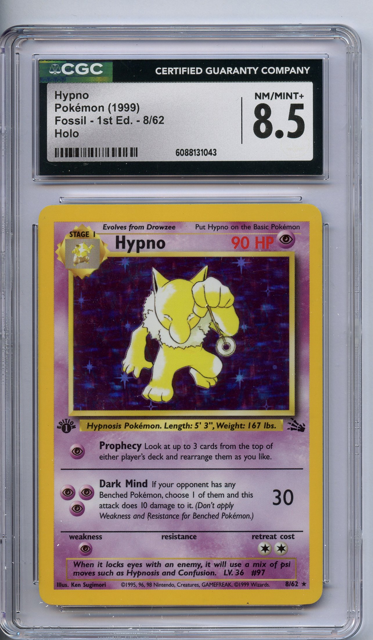 CGC 8.5 Hypno #8 1st Edition Holo- Fossil 1999