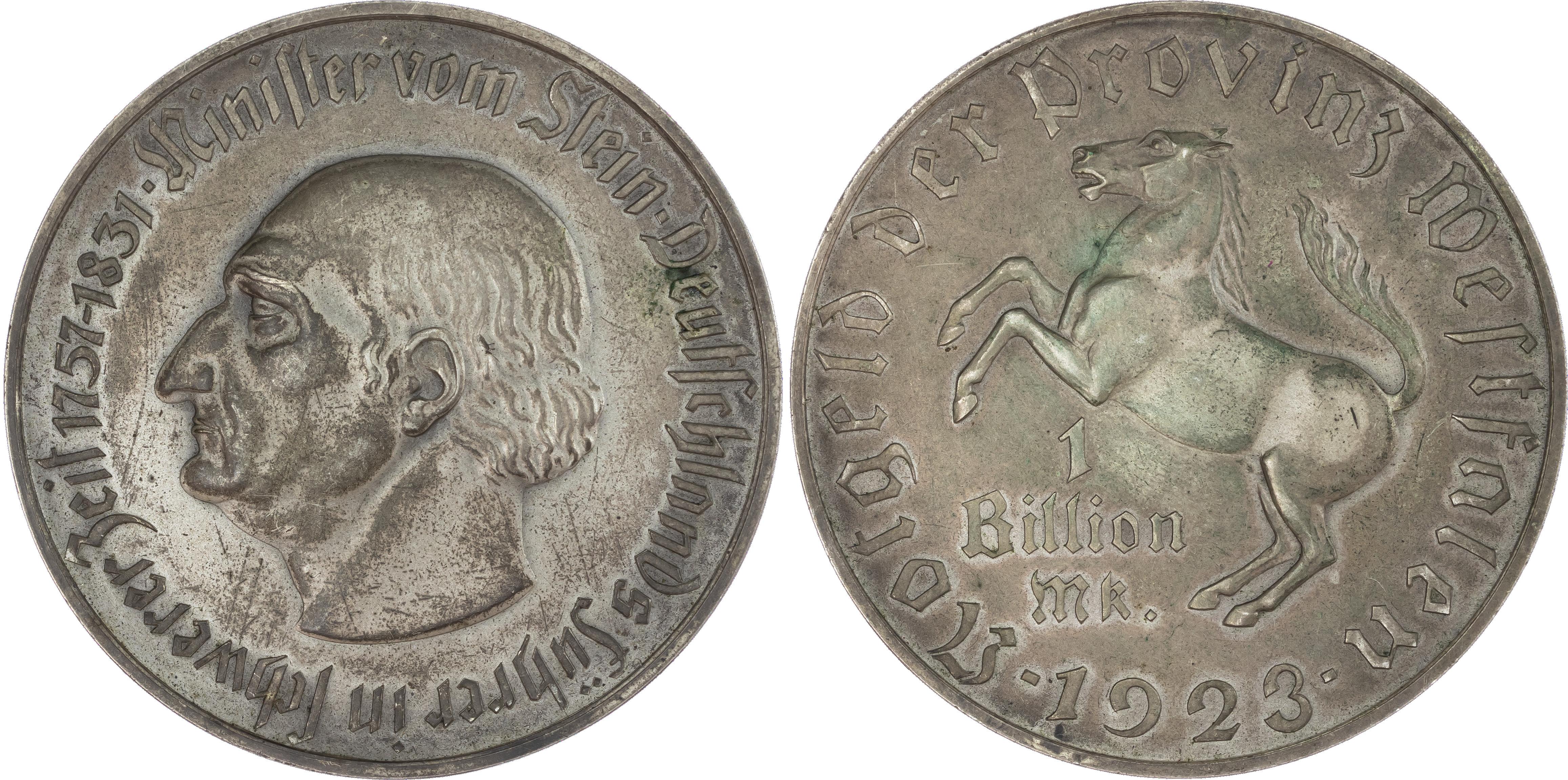 Germany, Westphalia, Notgeld, silvered bronze 1 Billion Mark, 1923