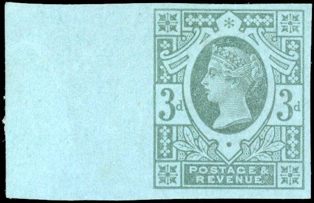 GB 1887 3d Jubilee Colour Trial in green on blue paper, SG 203var