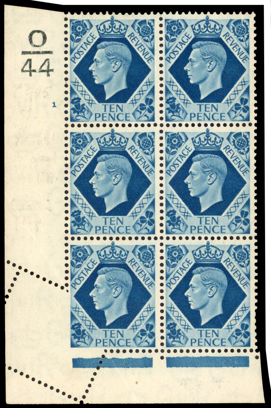 GB SG 474 1939 10d misperf block mint