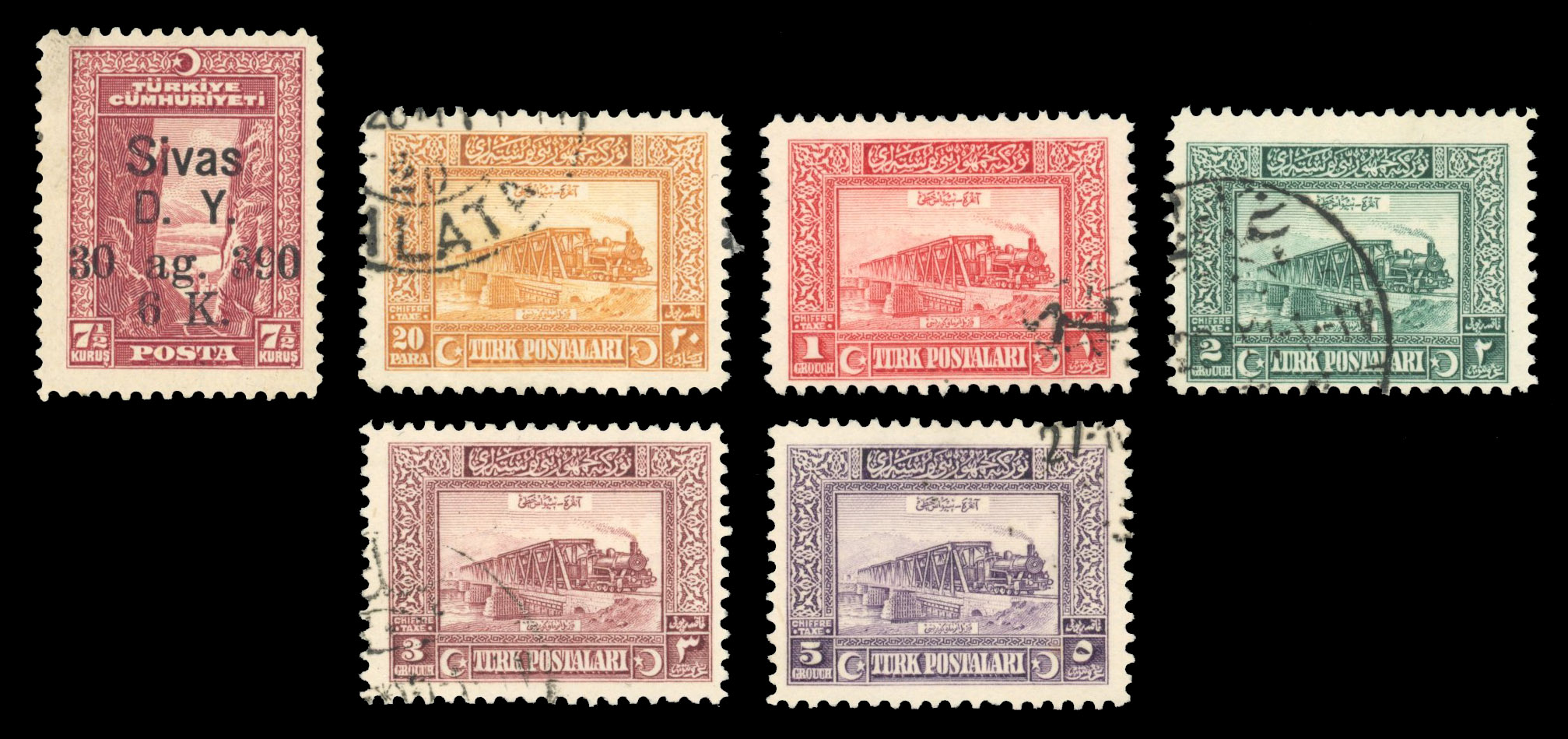 Turkey 1930 Ankara-Sivas Railway issue with varieties
