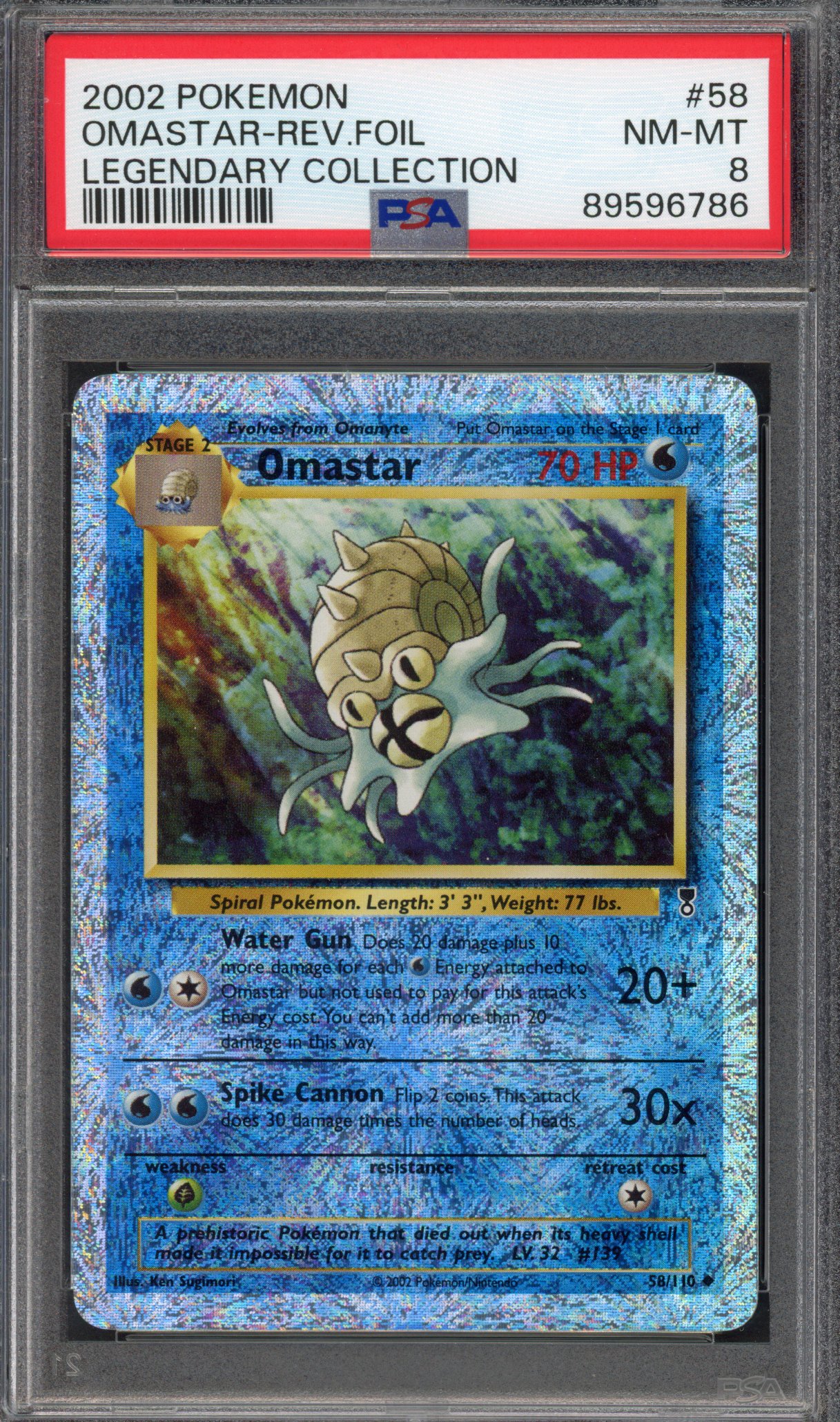 Pokémon TCG PSA 8 Omastar 58 Reverse Foil, Legendary Collection