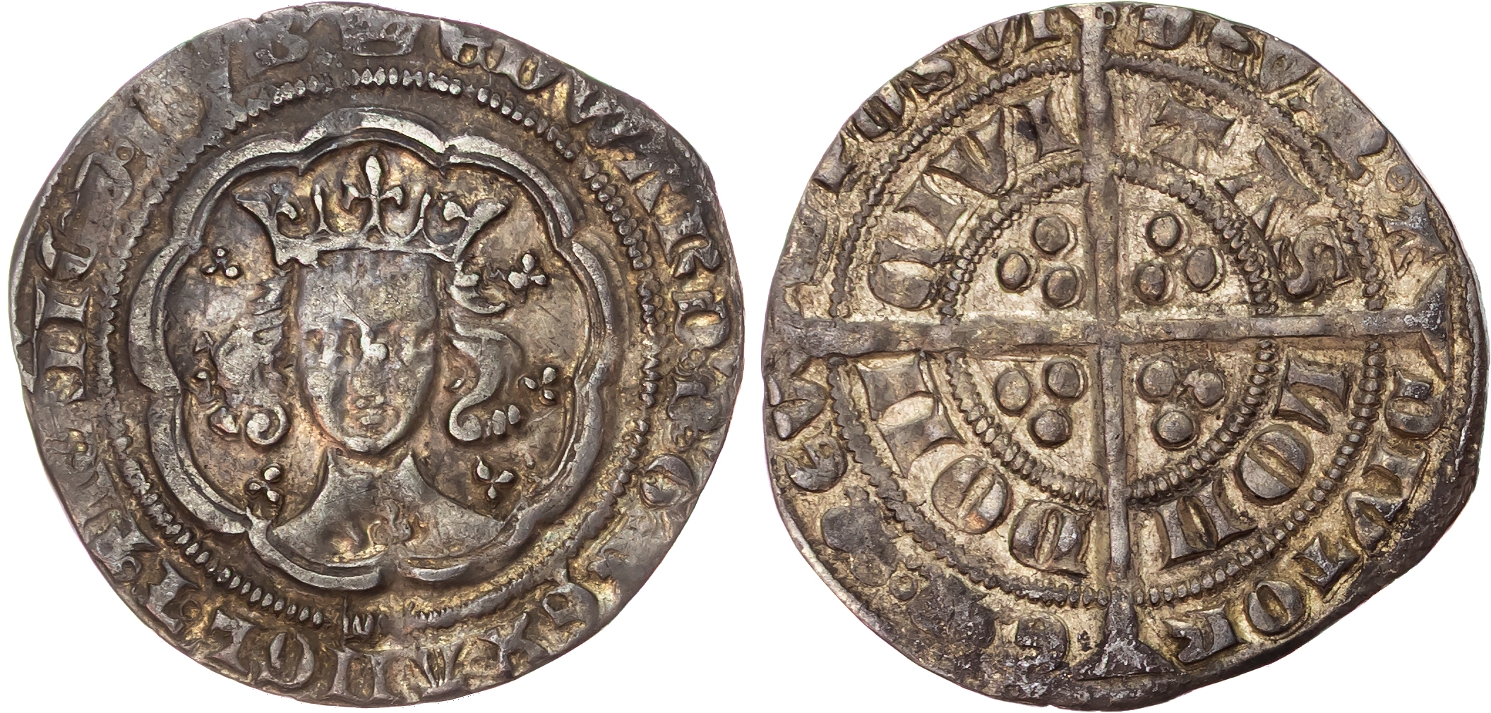 Edward III (1327-1377) Groat, fourth coinage, pre-treaty period, series F (1356), London mint, mintmark crown both sides.