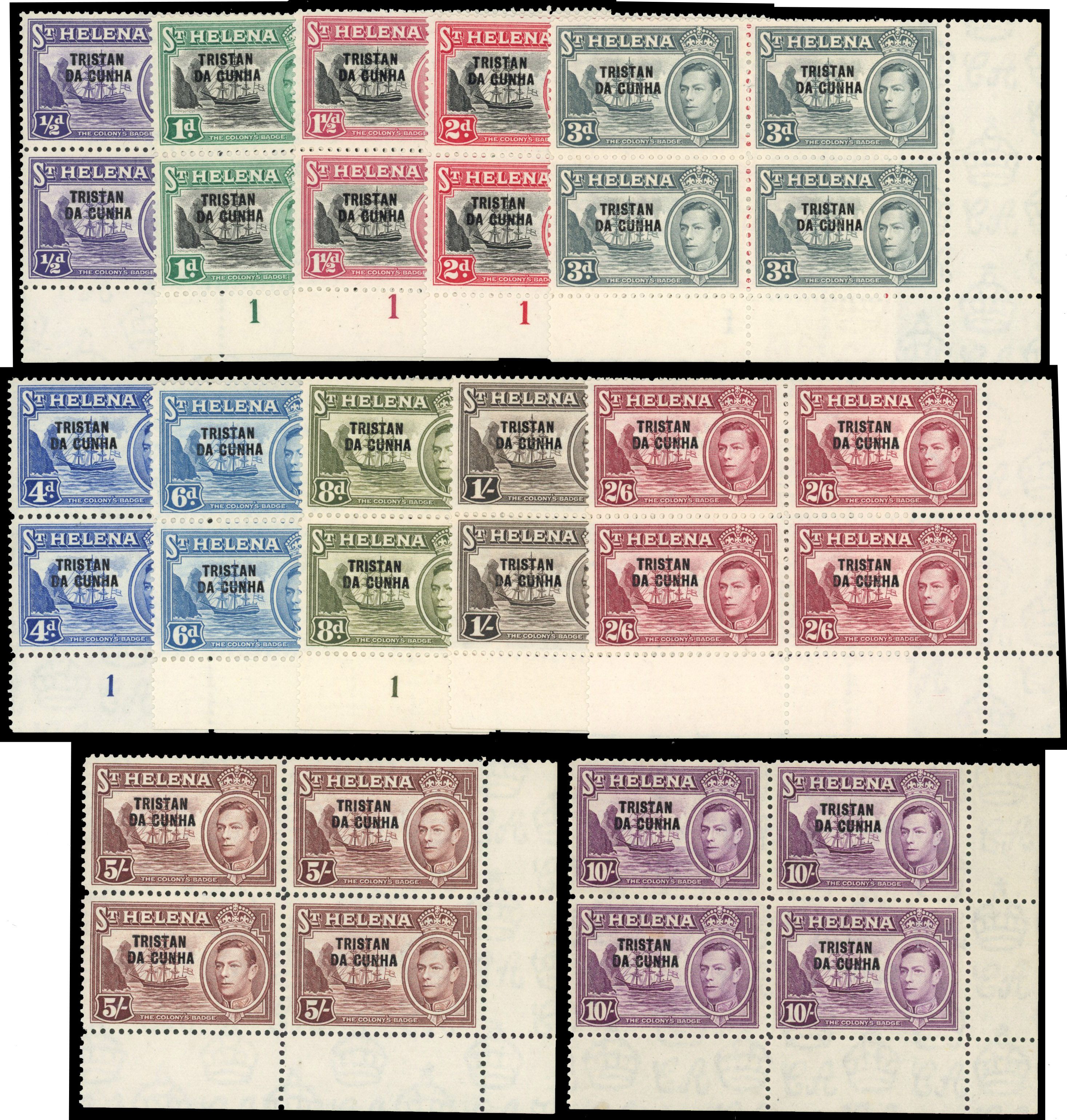 Tristan da Cunha SG 1-12 Plate blocks mint