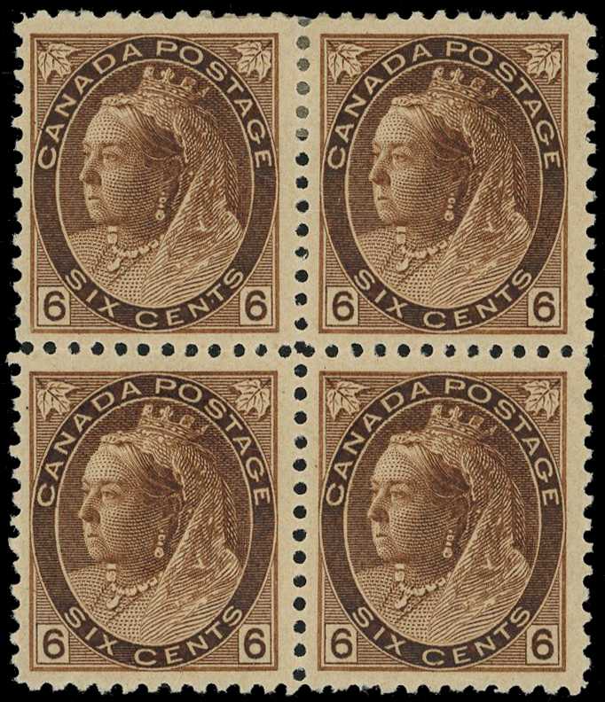 Canada 1898-1902 6c SG 159 mint block of four 
