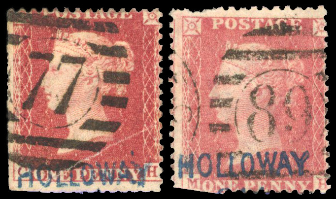 1860 Holloway, 224 Strand unofficial overprints. Two used examples