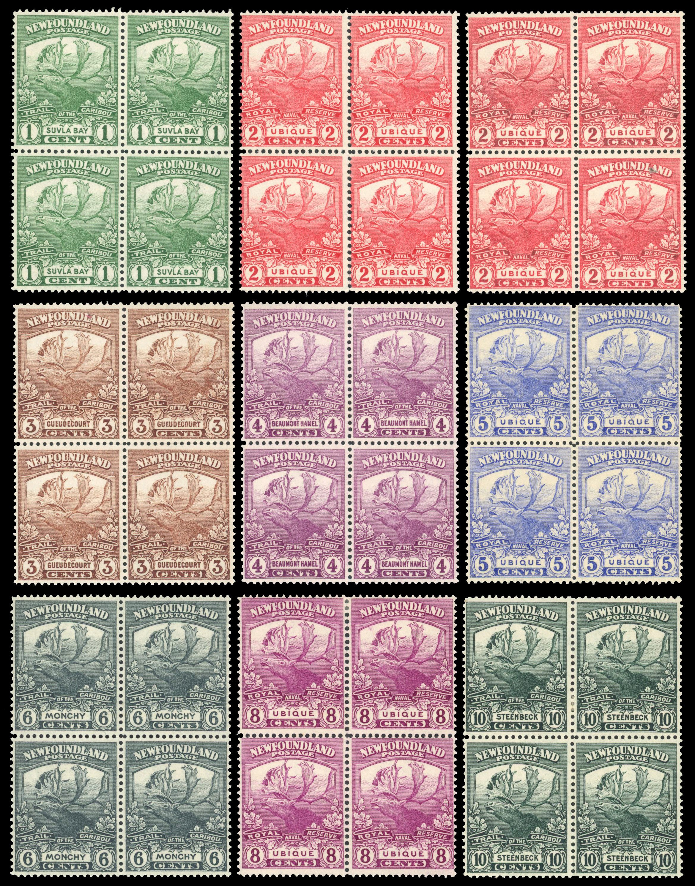 Newfoundland 1919 Contingent set to 36c blocks of 4