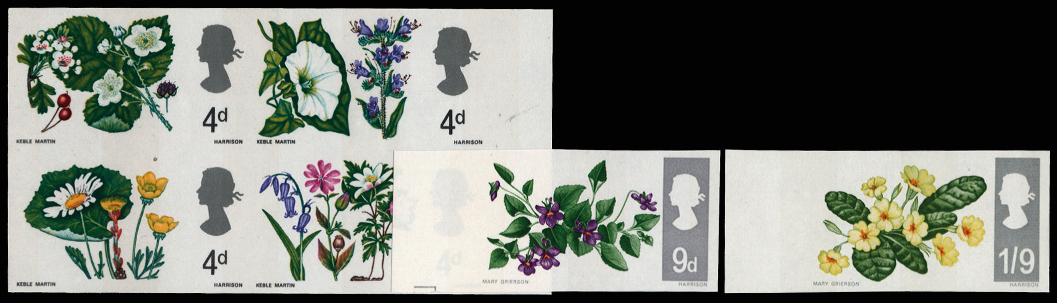 Great Britain 1967 4d-1s9d British wild flowers (Phosphor). Superb unmounted o.g. marginal set of six imperforate …