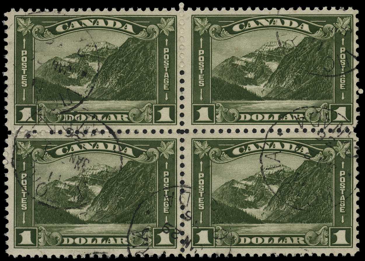 1930 $1 olive-green block of four,...