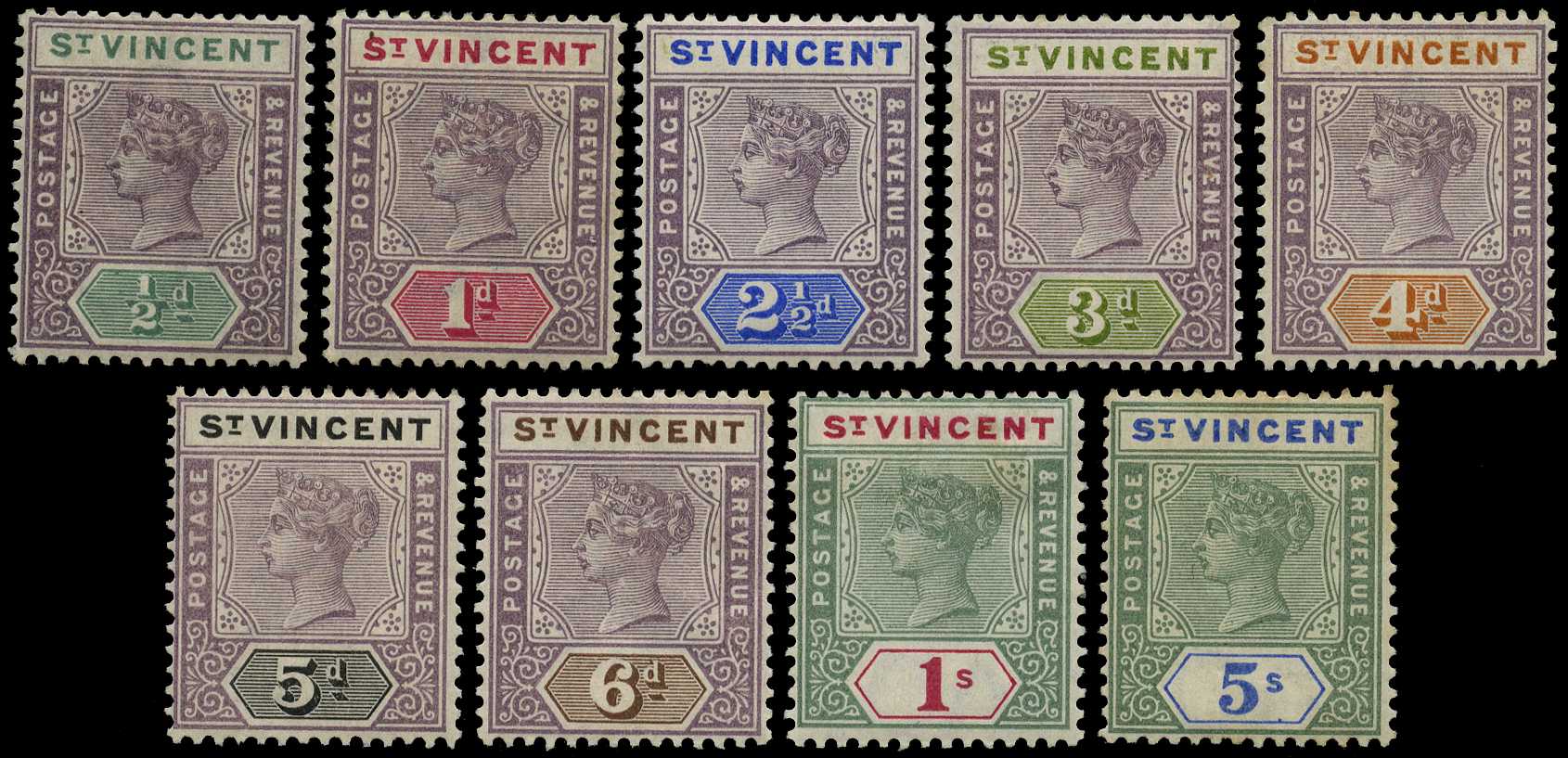 1899 watermark Crown CA set of nine, o.g.,...