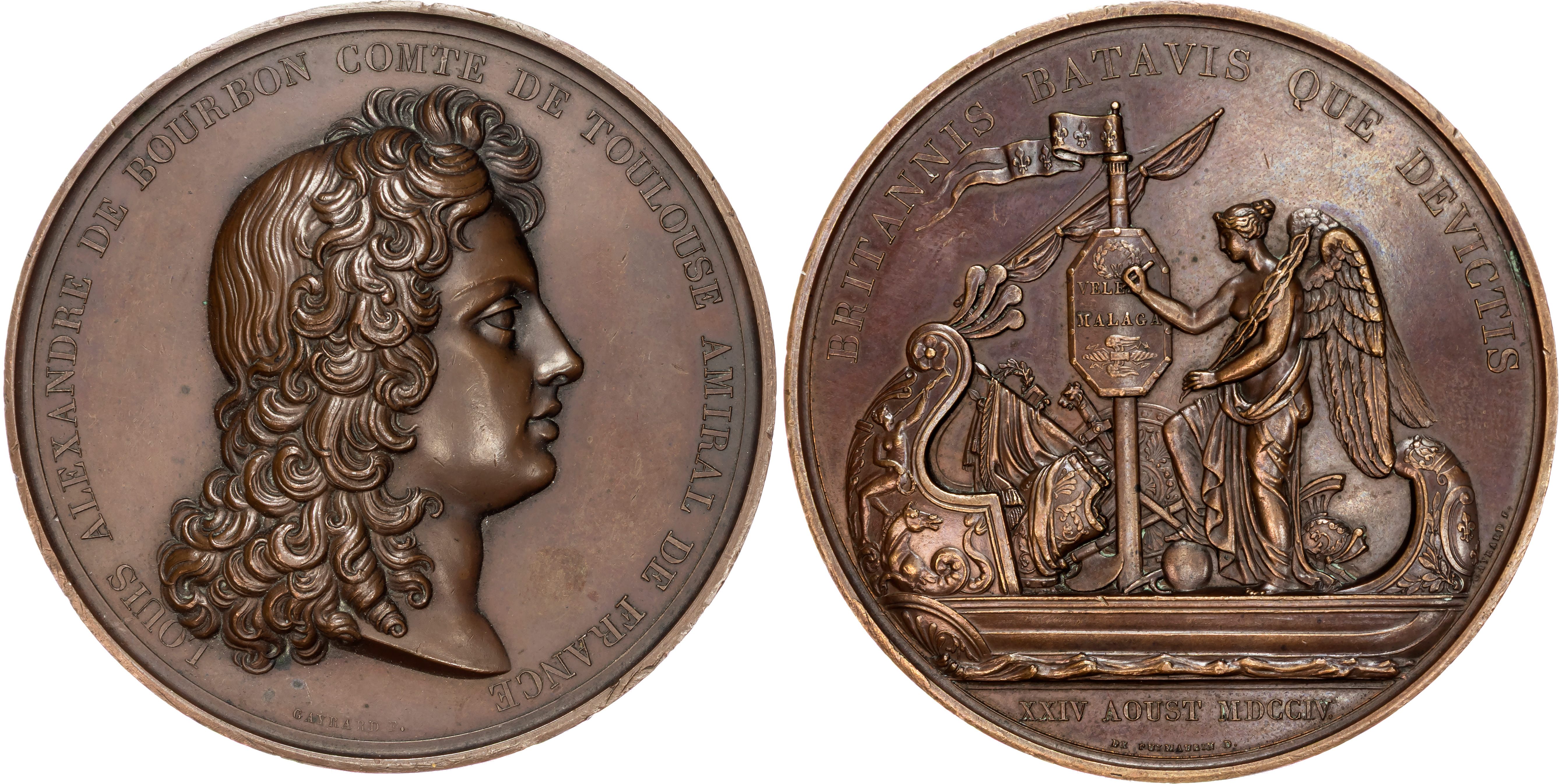 France, Louis Alexandre de Bourbon (1678-1737), Commander of the French Fleet at the Engagement off Malaga 1704, AE Medal.