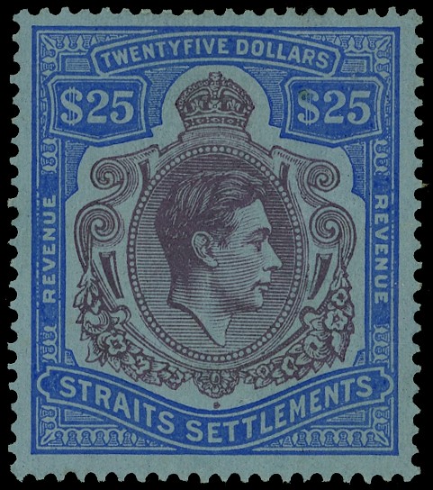 Postal Fiscal. 1938 $25 purple and blue on blue paper large part o.g., good colour. SG...