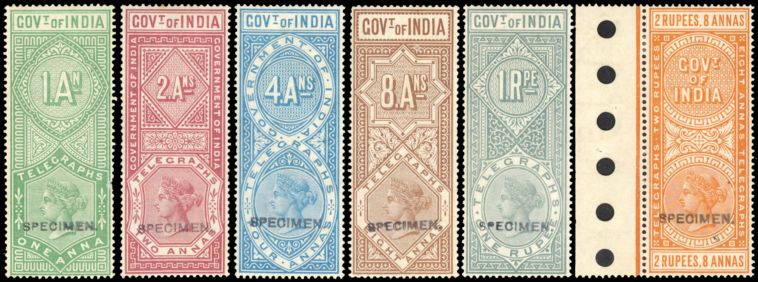 INDIA 1890  SG T42/50 Telegraph specimens