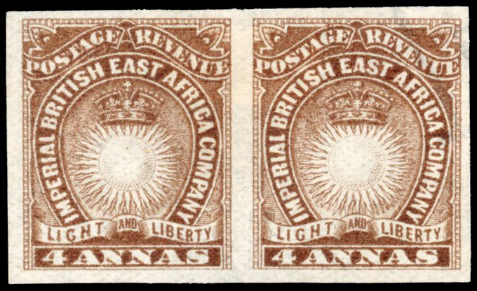 British East Africa SG 9a 1890 4a yellow-brown imperforate pair unused