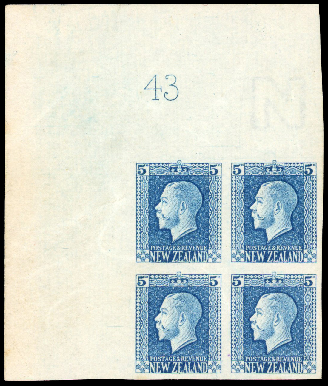 New Zealand SG 424a 1915-30 5d imperf corner block of 4 mint