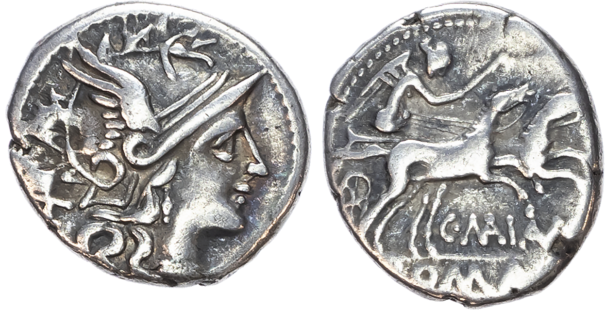 C. Maianius (153 BC) AR Denarius, Rome, 3.42g. 