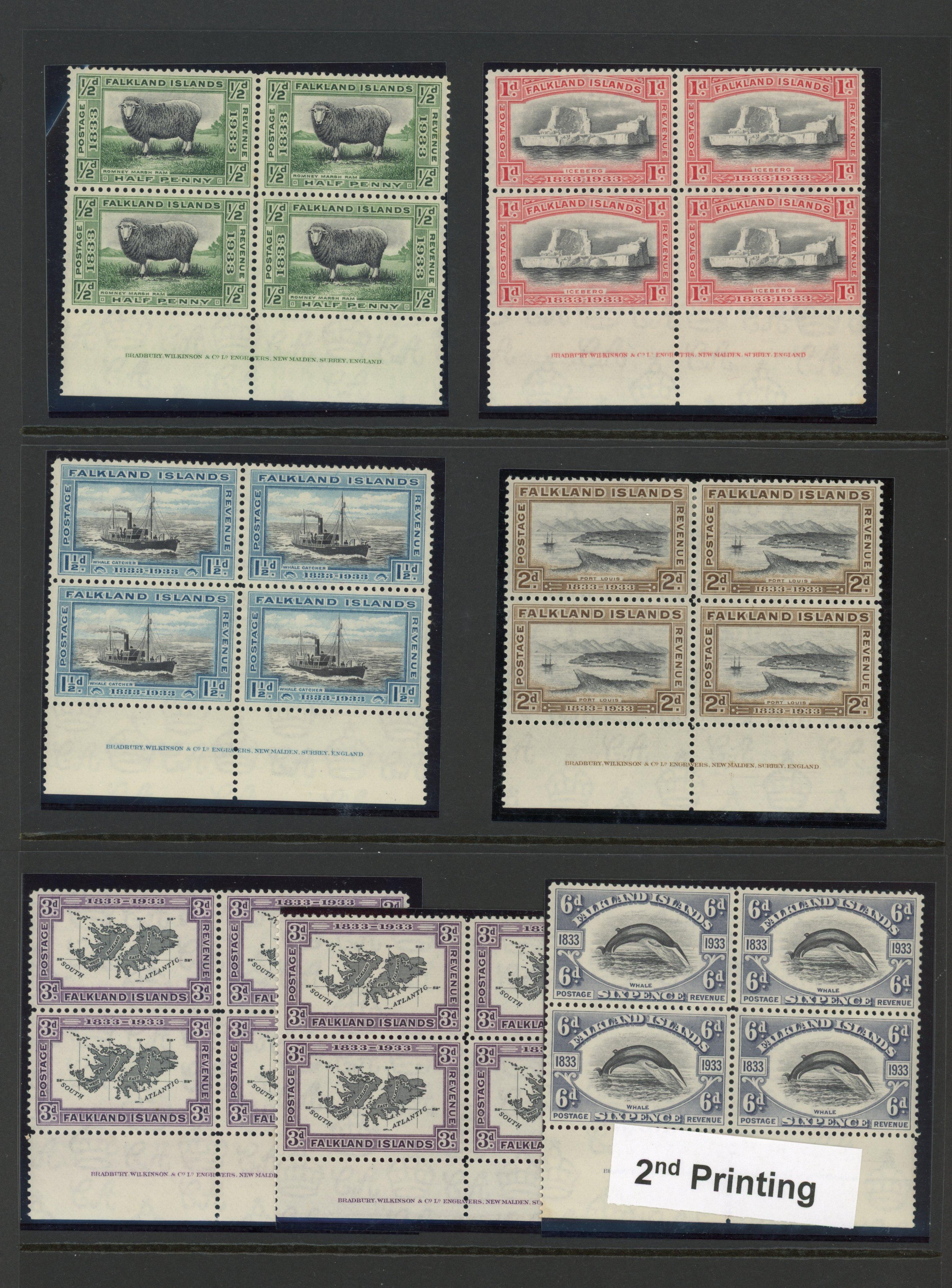 SG 127/133 1933 Centenary imprint blocks mint
