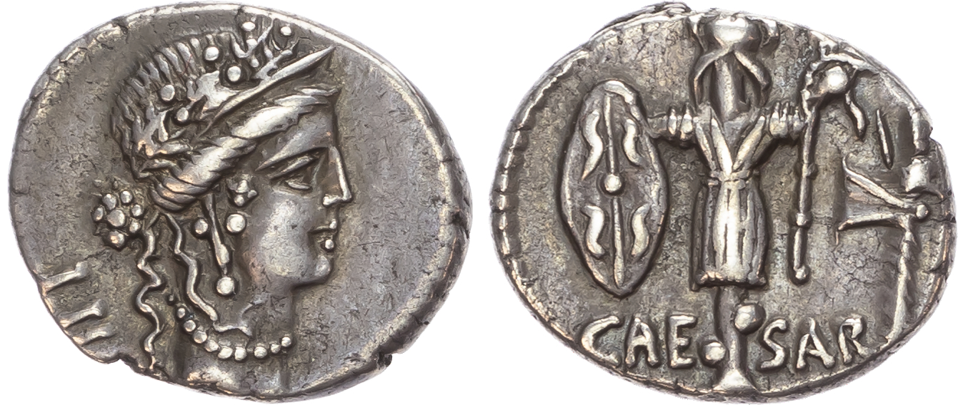Julius Caesar, AR Denarius, Military Mint, 48-47 BC, 3.90g. 