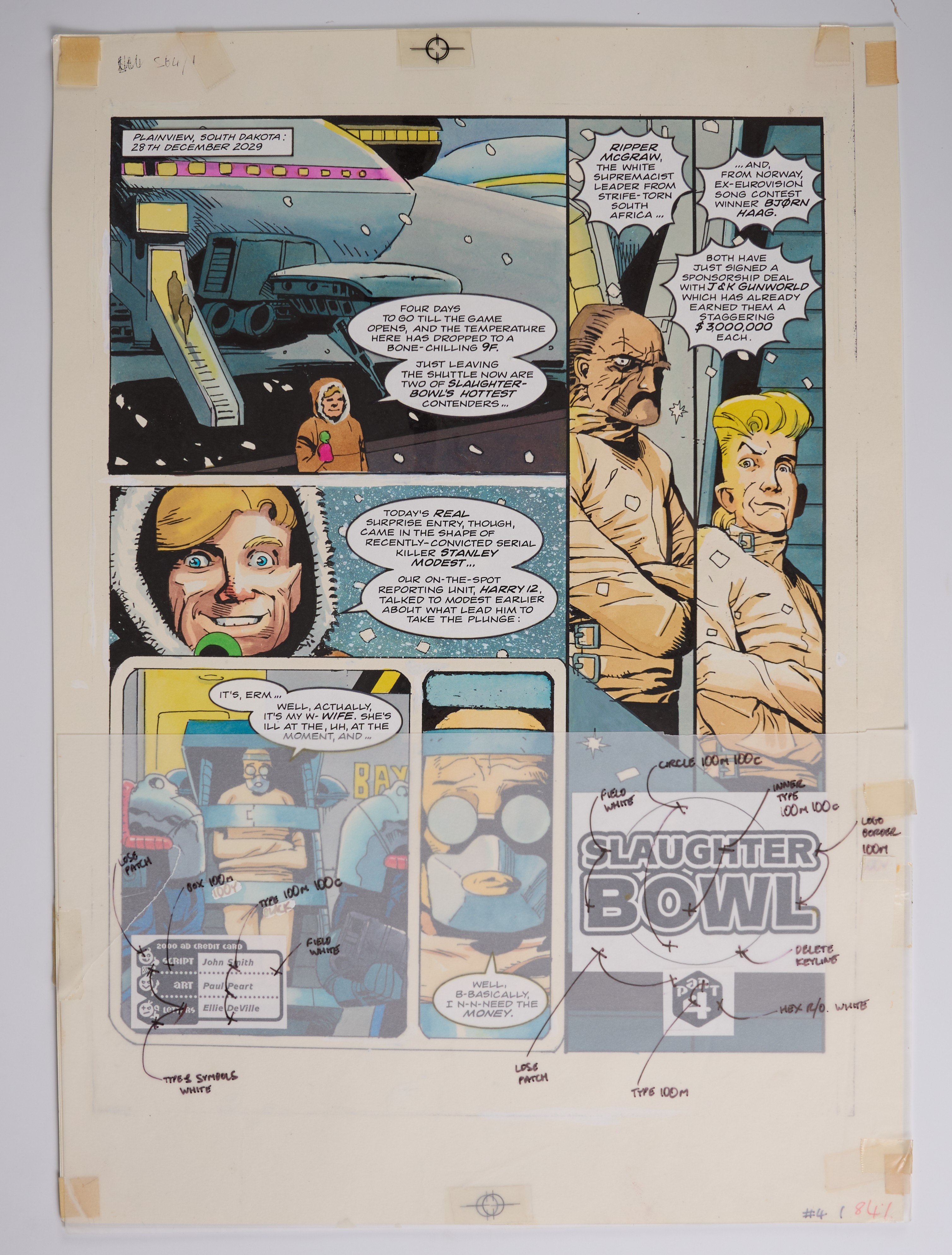 Paul Peart 2000 AD Prog #845 Slaughter Bowl Part 4 Colour Full Story Pages (Fleetway, 1993) Total 5