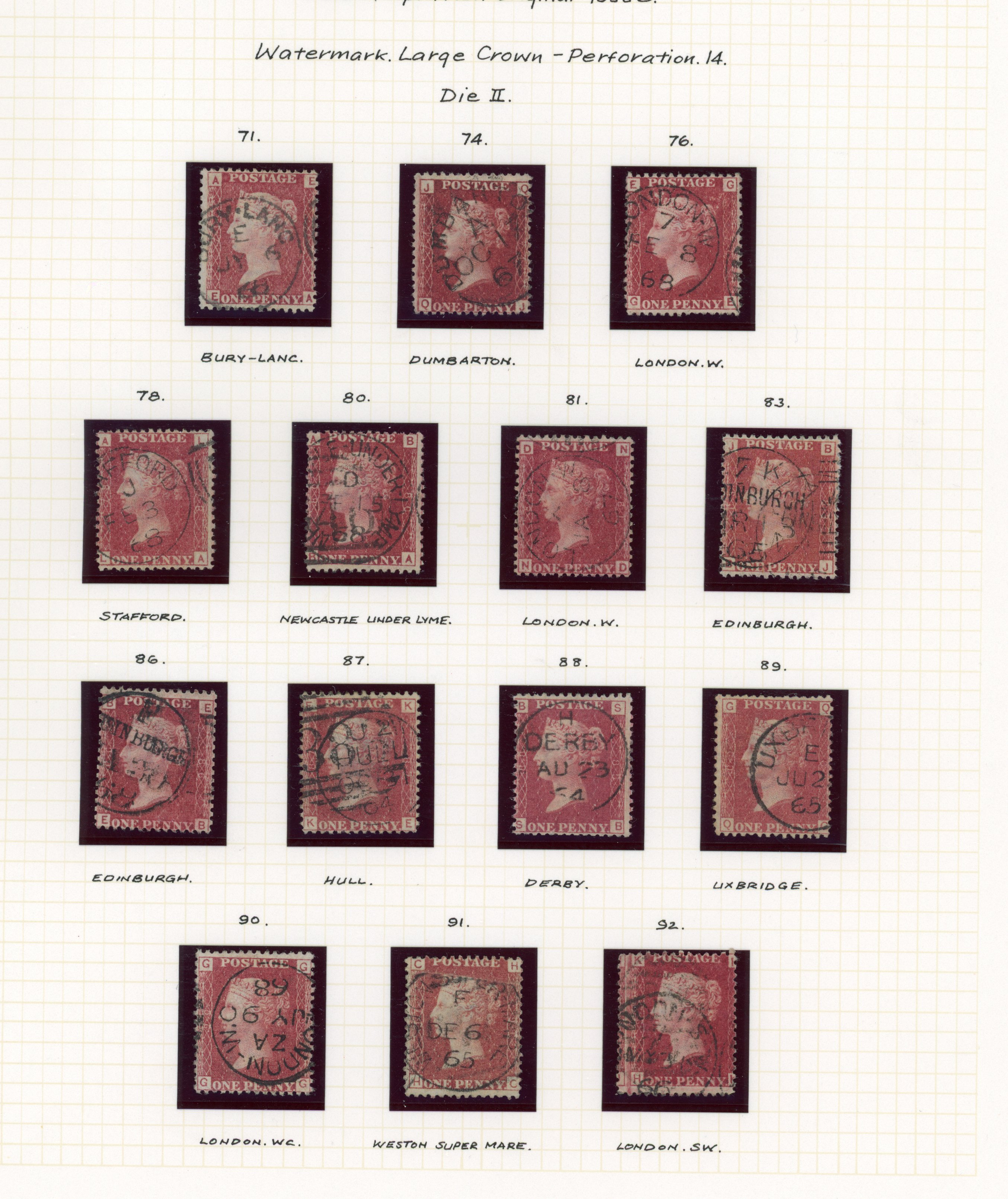 1858-79 1d Rose-red “Plate Number Issue” Pl.71-225 Used group