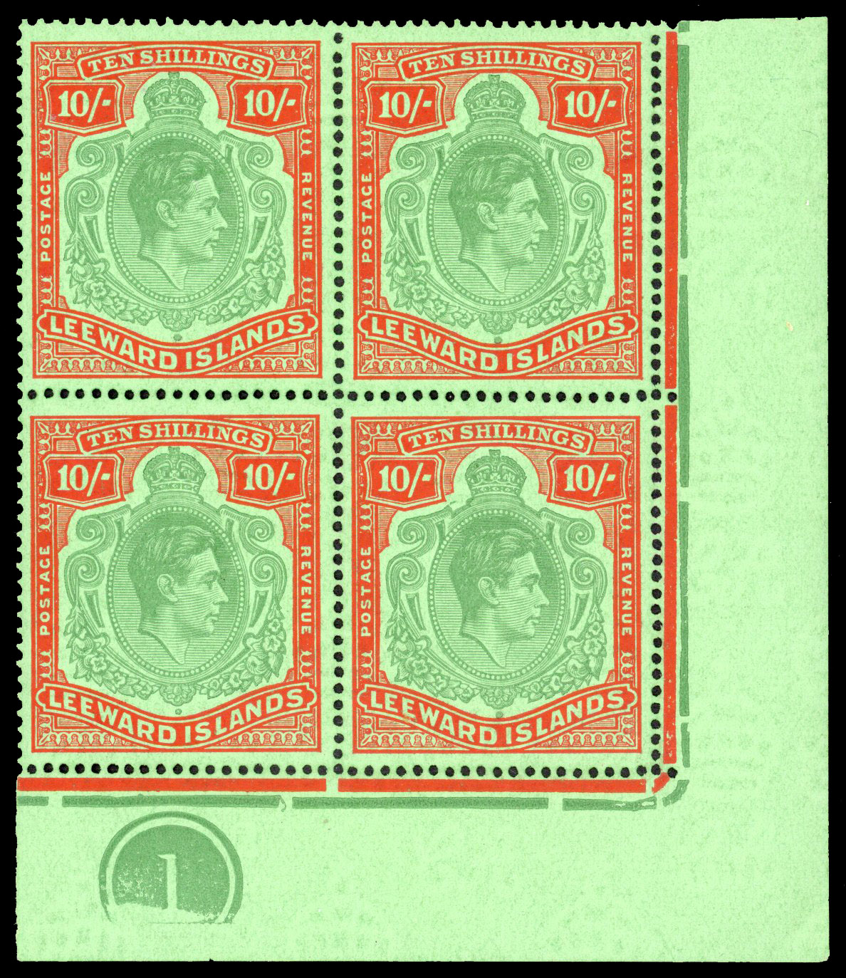 Leeward Islands SG 113c Plate block mint