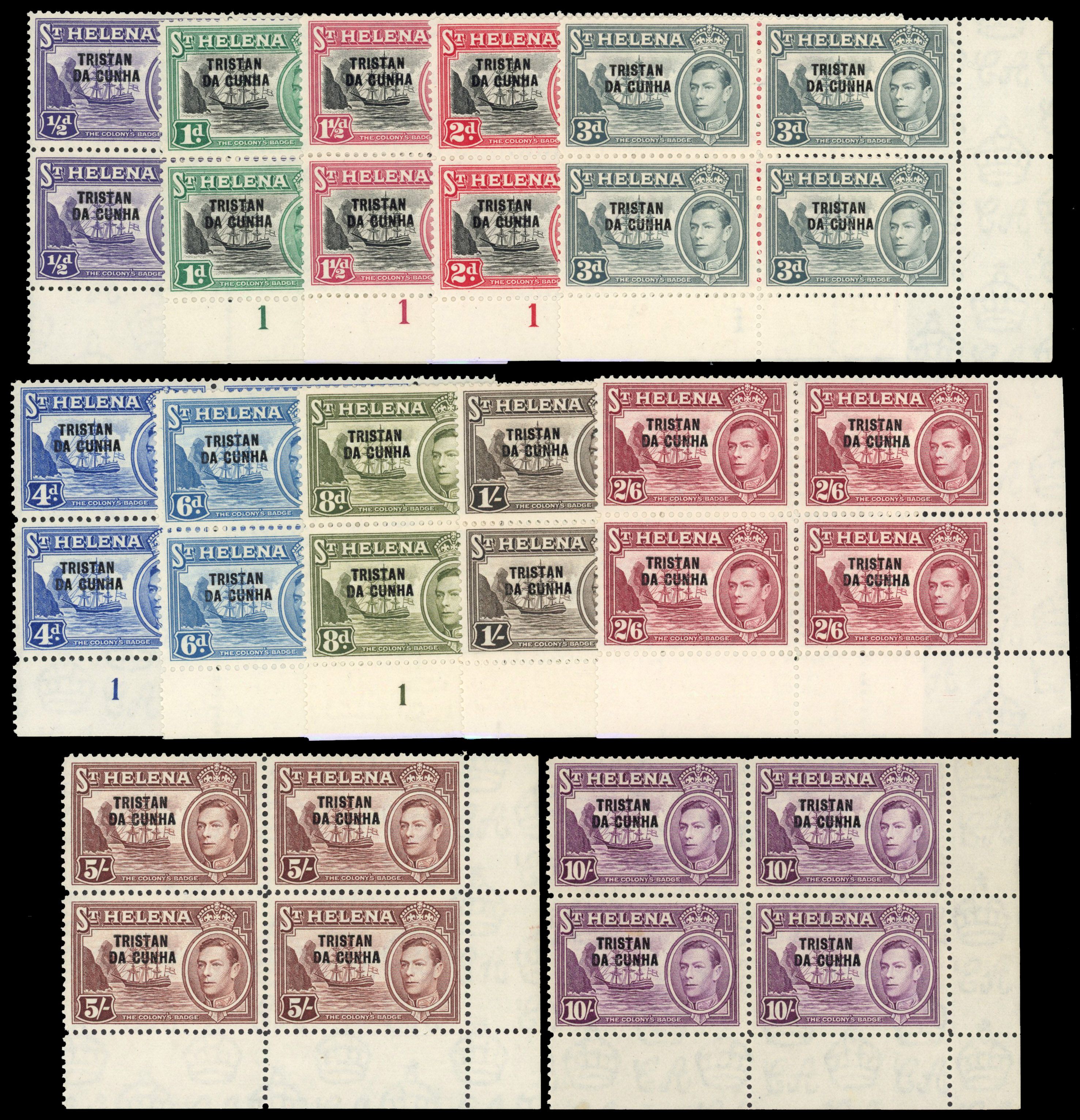 Tristan da Cunha SG 1-12 Plate blocks mint