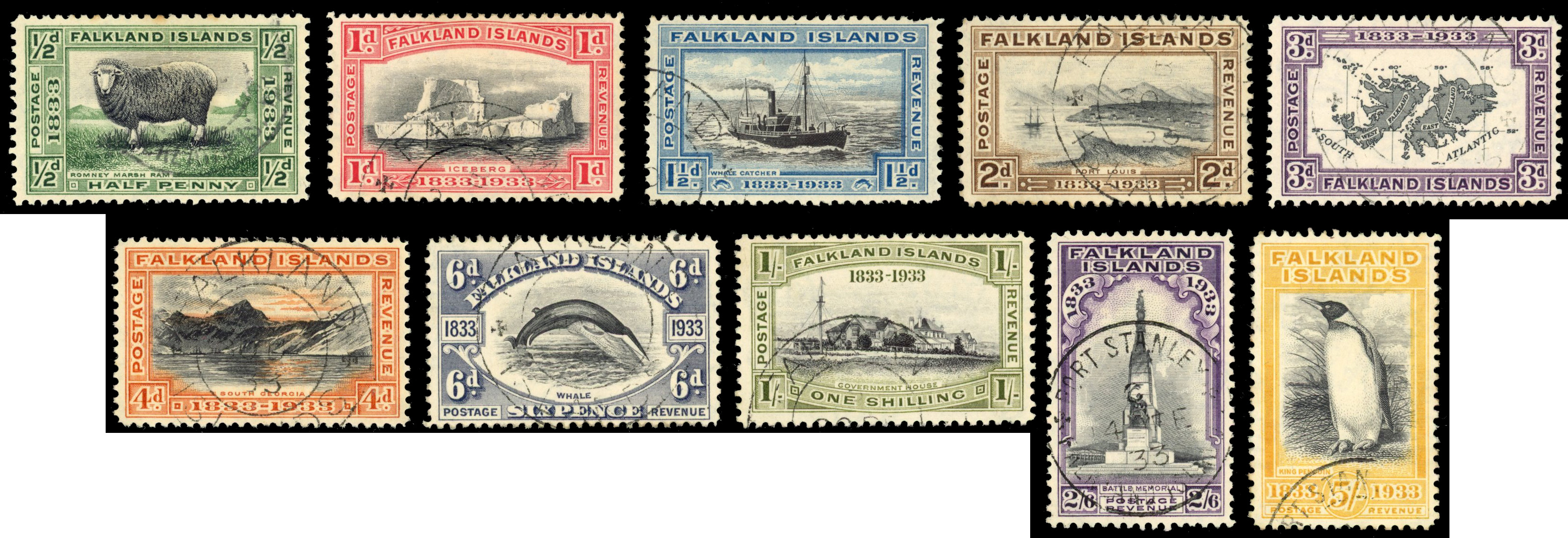 Falkland Islands SG 127-136 1933 Centenary set to 5s used