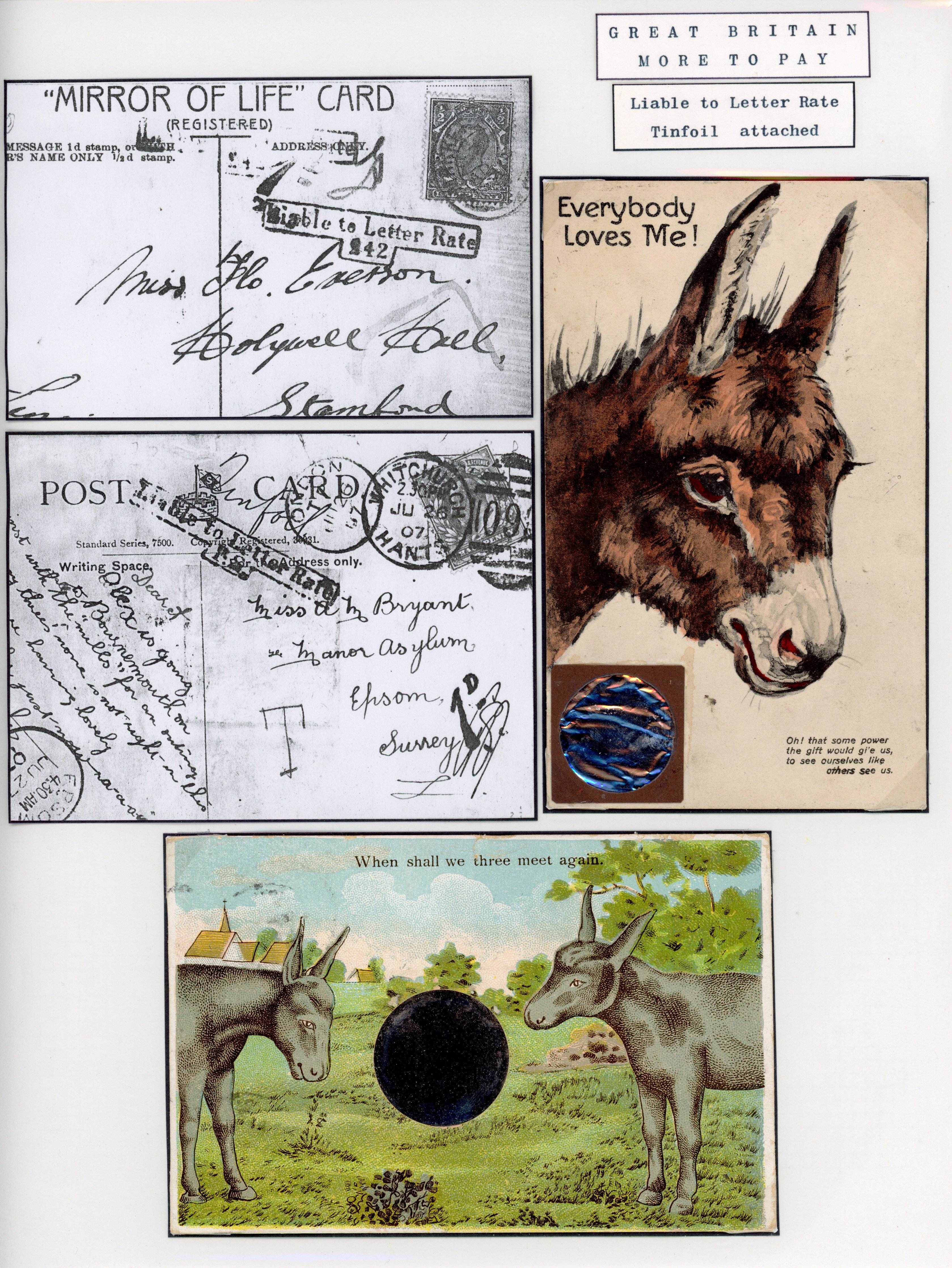 Great Britain 1907-12 pair of novelty postcards with mirrors attached