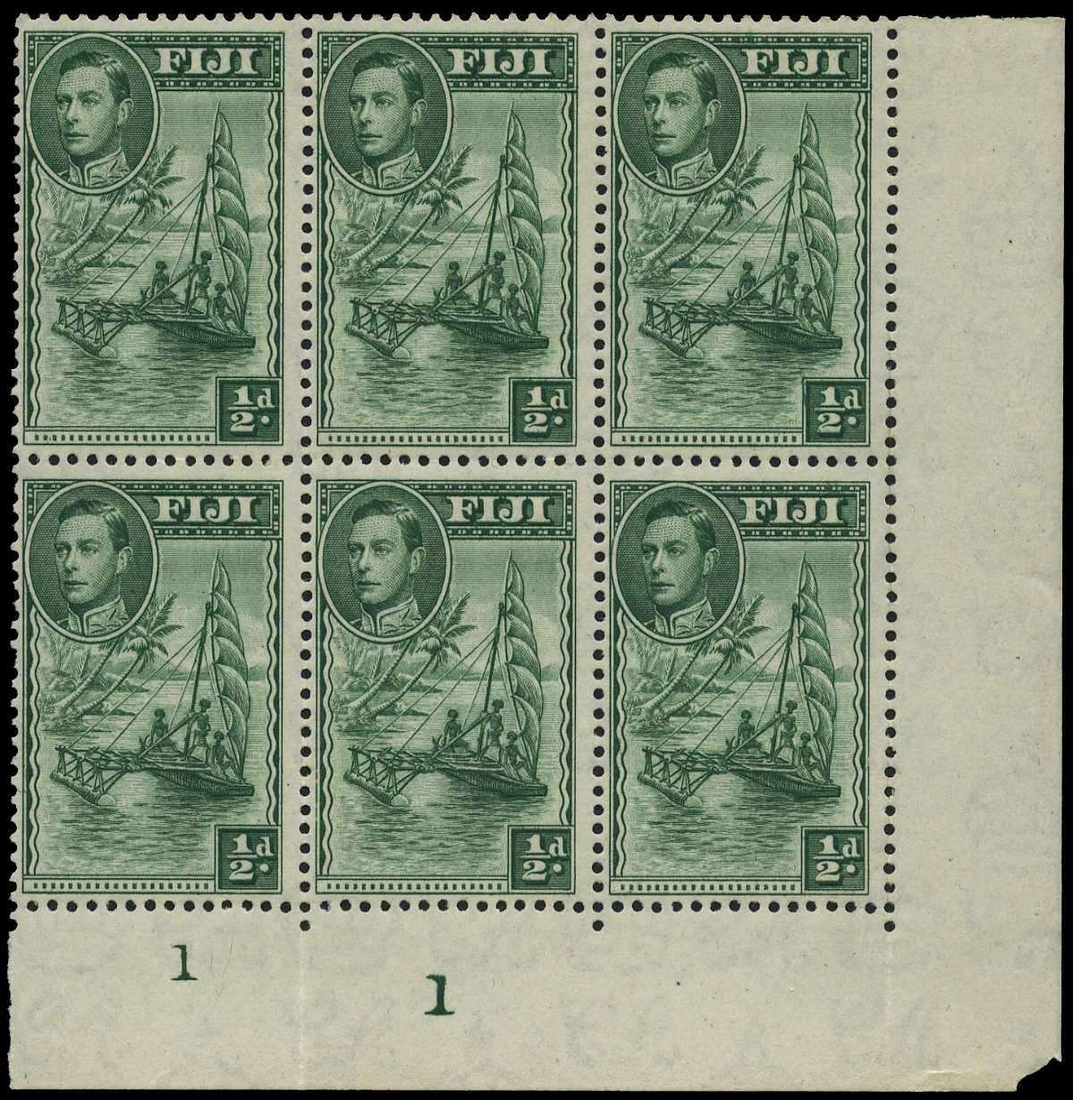 1948 ½d perf 12 Plate 1-1 block of six,...