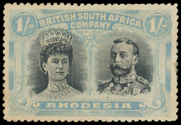 † 1/- black and pale turquoise-blue RSC F2 position 29 'club' flaw mint