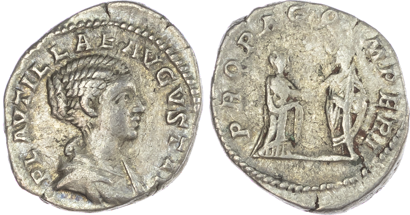 Plautilla (AD 202-205) AR Denarius, Rome, AD 202, 3.33g. PLAVTILLAE AVGVSTAE, draped bust of Plautilla facing right. Rev.