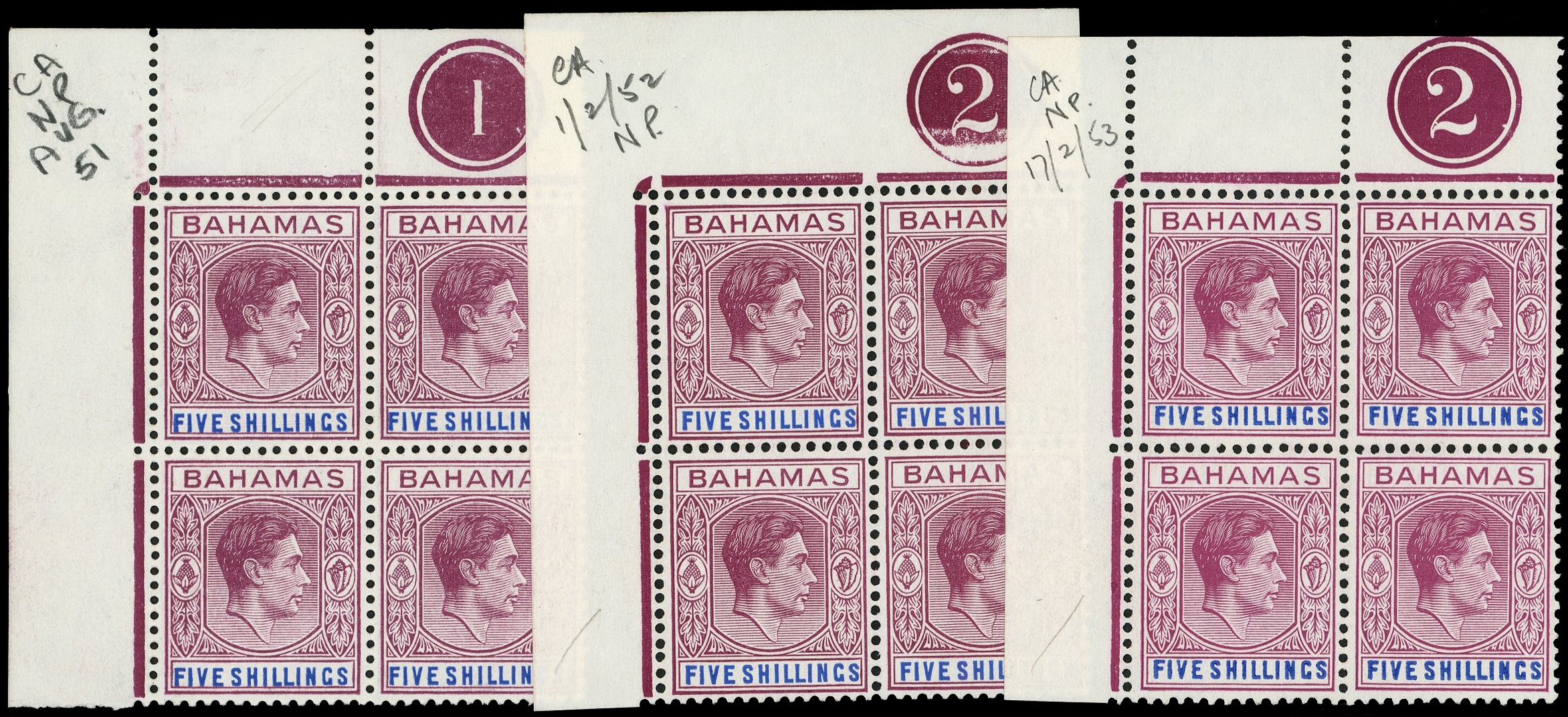 Bahamas SG 156e Plate blocks mint
