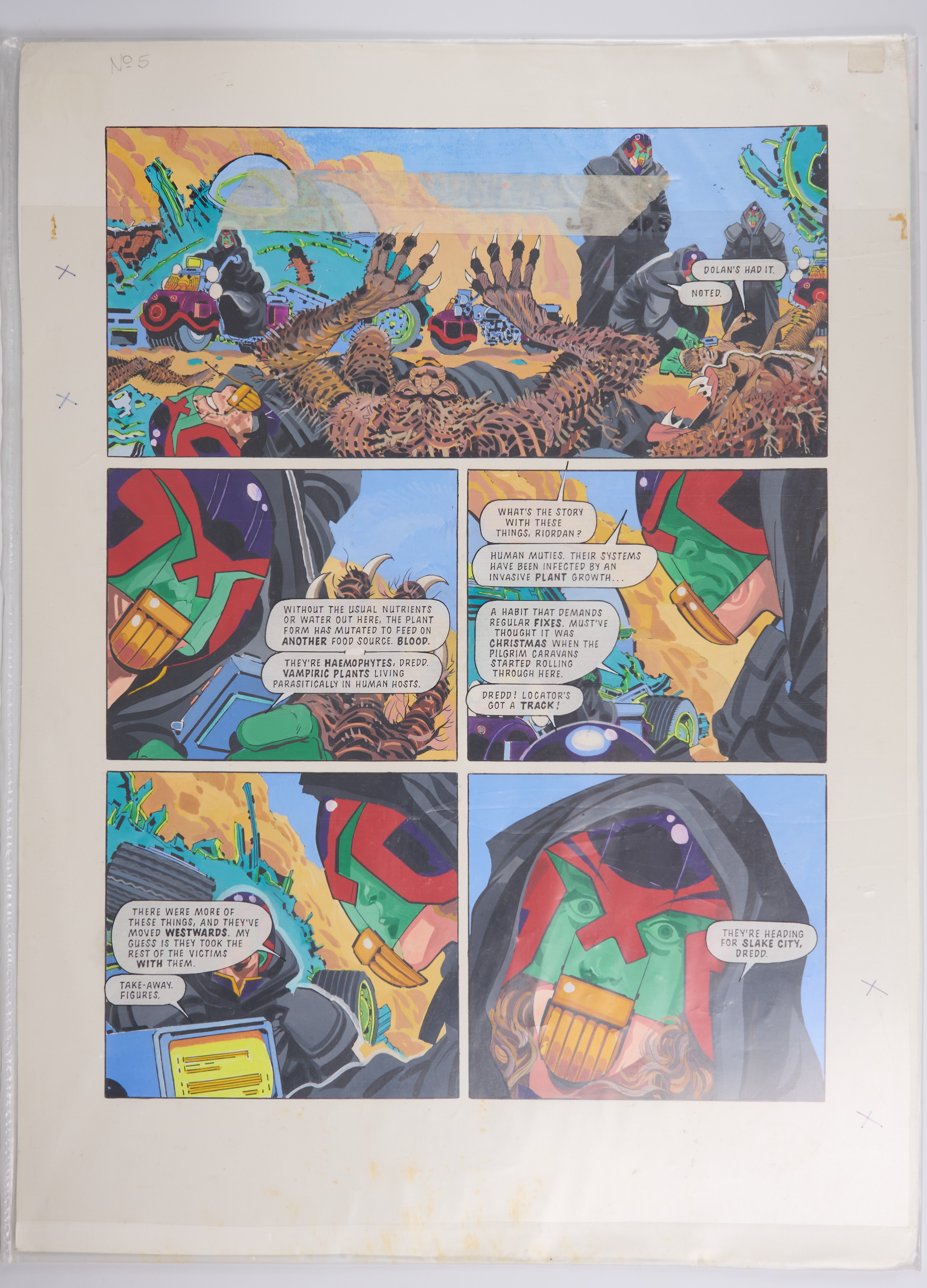 Ron Smith 2000 AD Prog #895 And #896 Rad Blood Colour Story Pages Signed (Fleetway, 1994) Total 2
