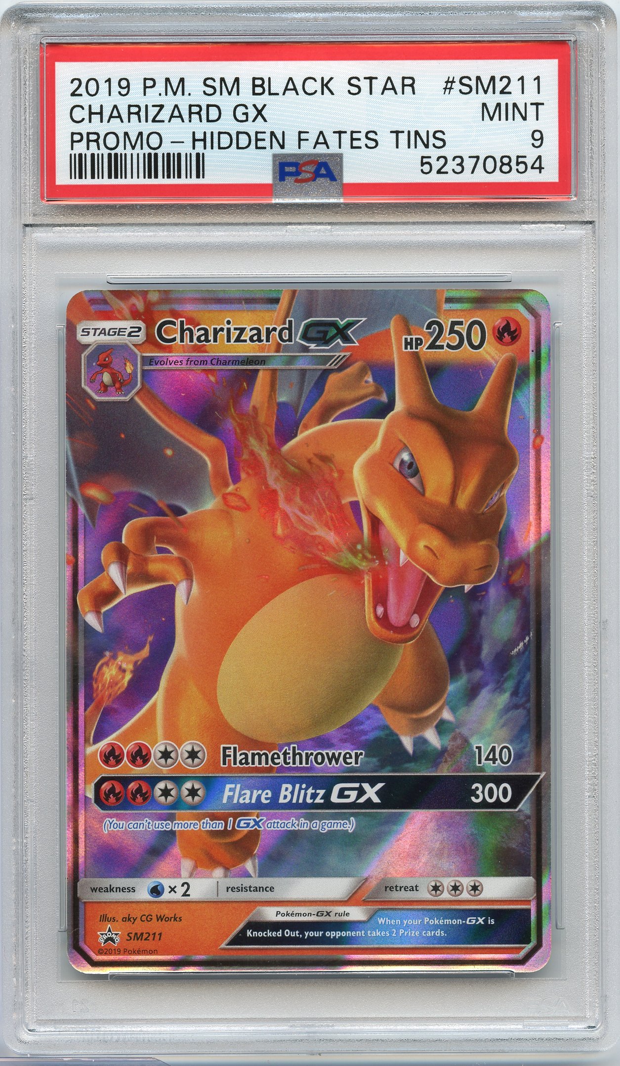 PSA 9 Charizard GX #SM211 Hidden Fates Tin Black Star Promo