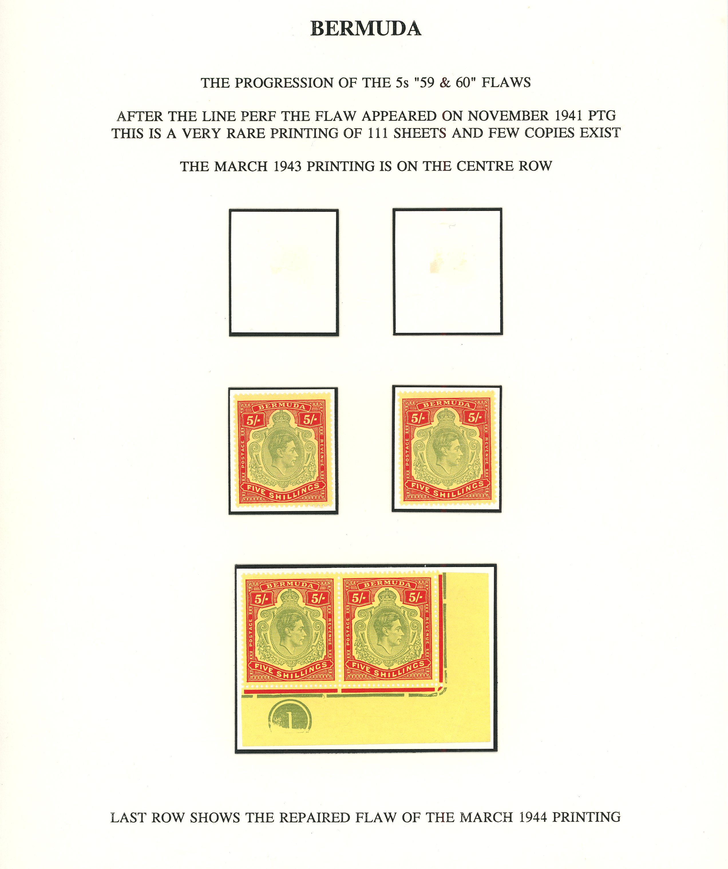 Bermuda 1938-43 5s mint selection identified by printing arranged on...