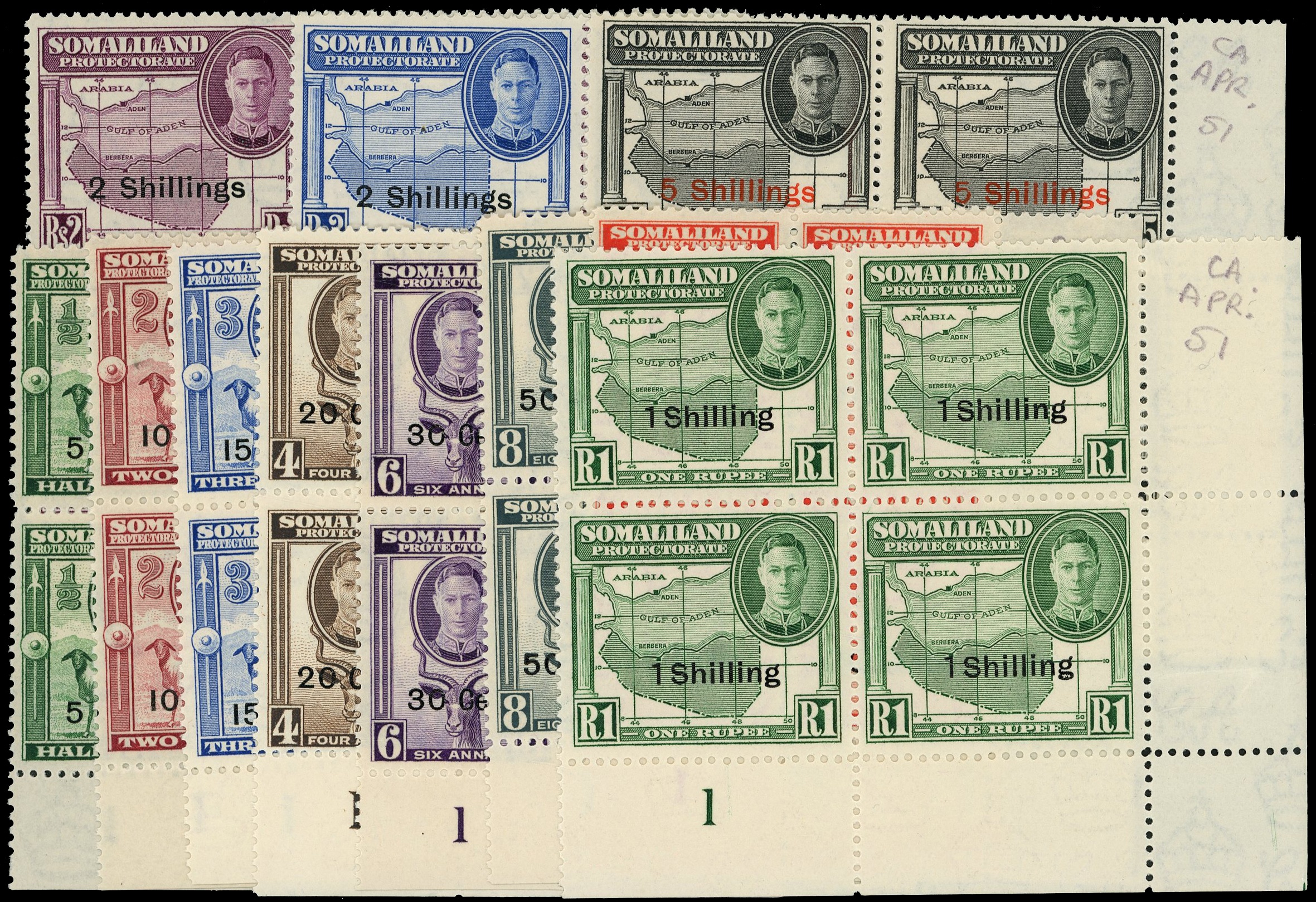 Somaliland Protectorate SG 125-135 Plate blocks mint