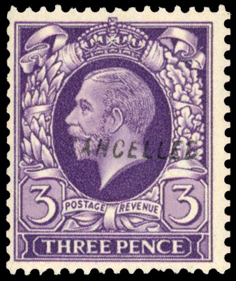 1934 3d reddish violet overprinted “CANCELLED” type 28, fine unmounted o.g. SG Spec. N57/444s