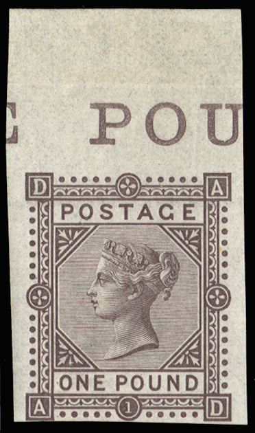 GB SG129var 1878 £1 Brown Lilac Pl.1. Imprimatur lettered AD