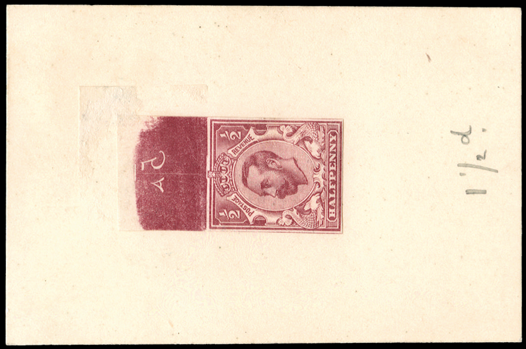 Great Britain 1911 ½d Die proof of the accepted design (Die 1a). Very fine example printed on R.D. Turner gummed "…