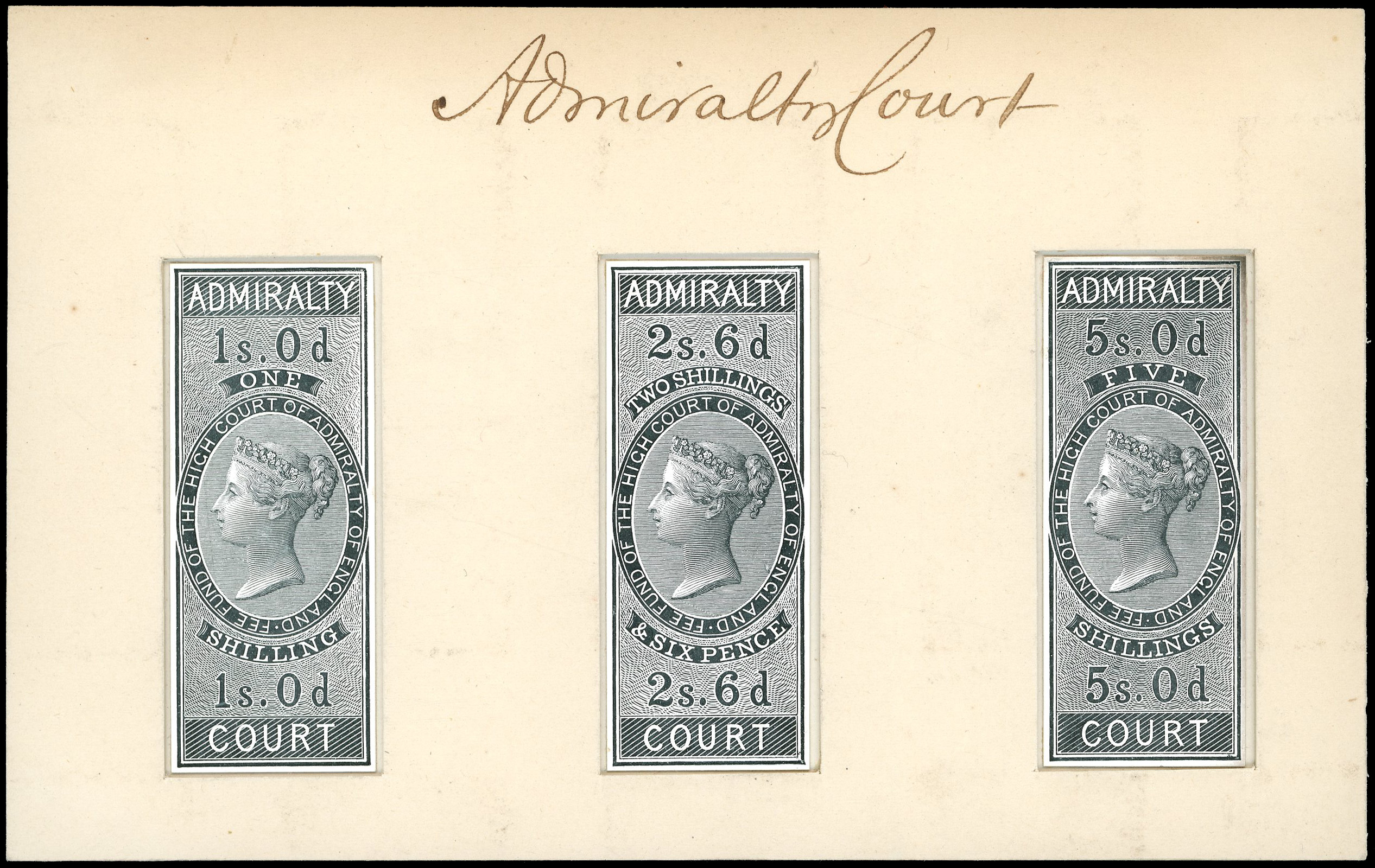 GB Admiralty Court DLR Die proofs x3 mounted in card