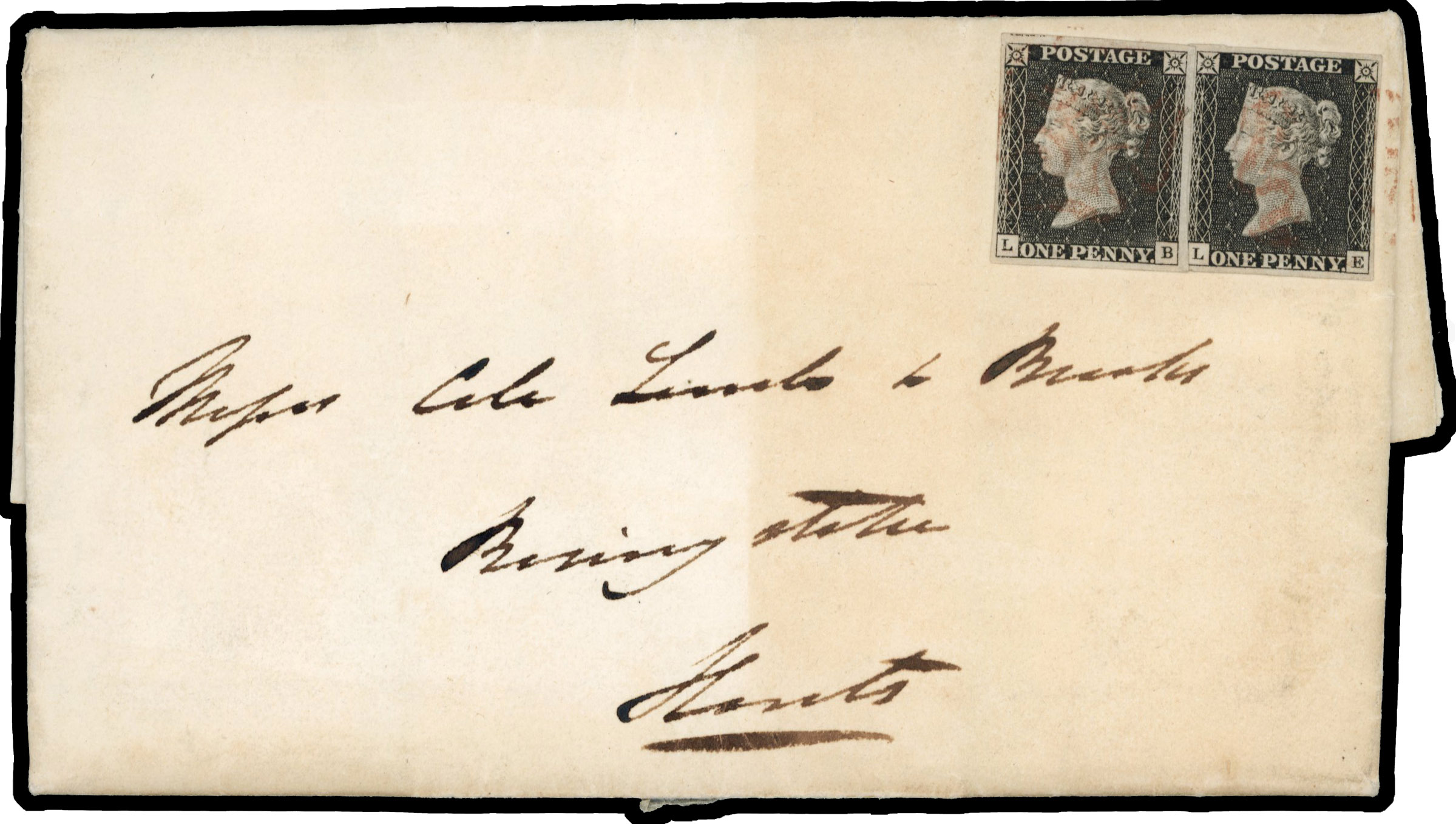 Great Britain 1840 may date cover 1d black with pair Plate 1a 