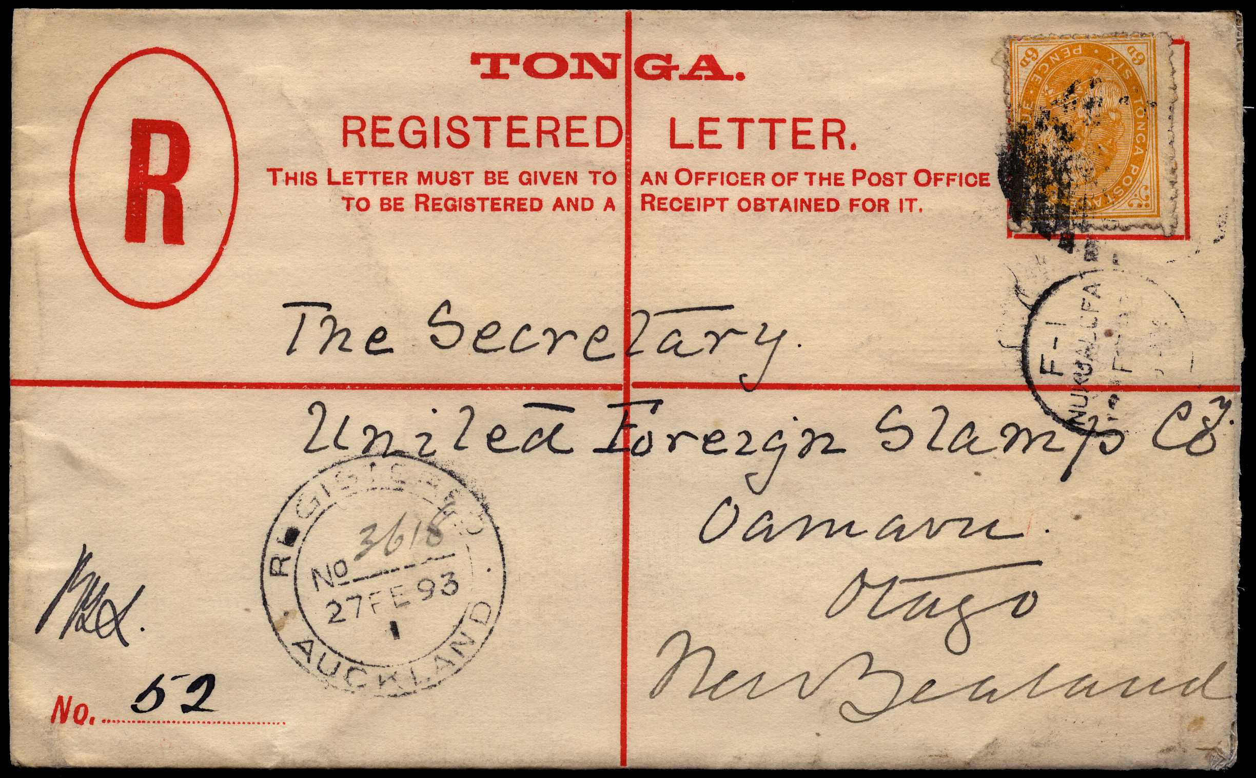 1893 4d. envelope, size G, registered...
