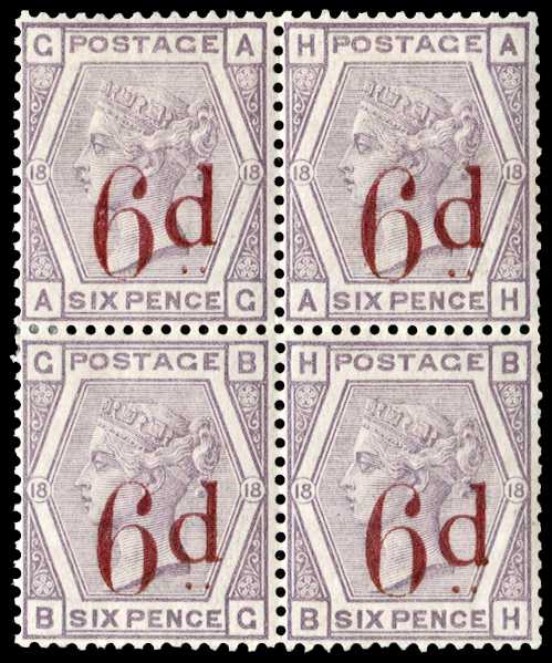 1883 6d on 6d lilac Pl.18. Very fine unused...