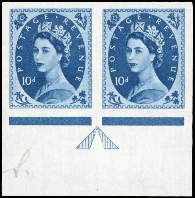 Great Britain 1958 10d Prussian blue, Horizontal Pair, BPMA Imprimatur, SG 583