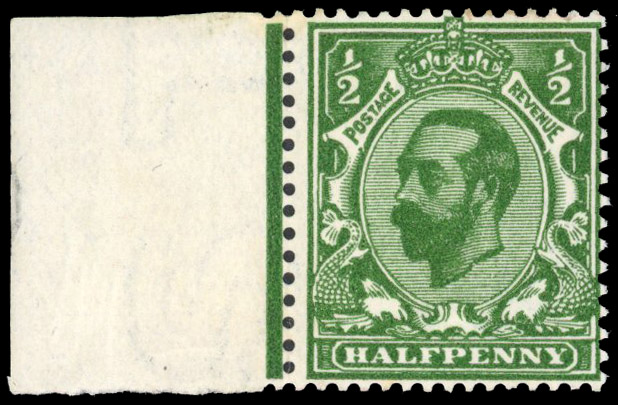 1911 ½d Very deep green (Die 1B, Wmk Crown). Very fine unmounted o.g. marginal example