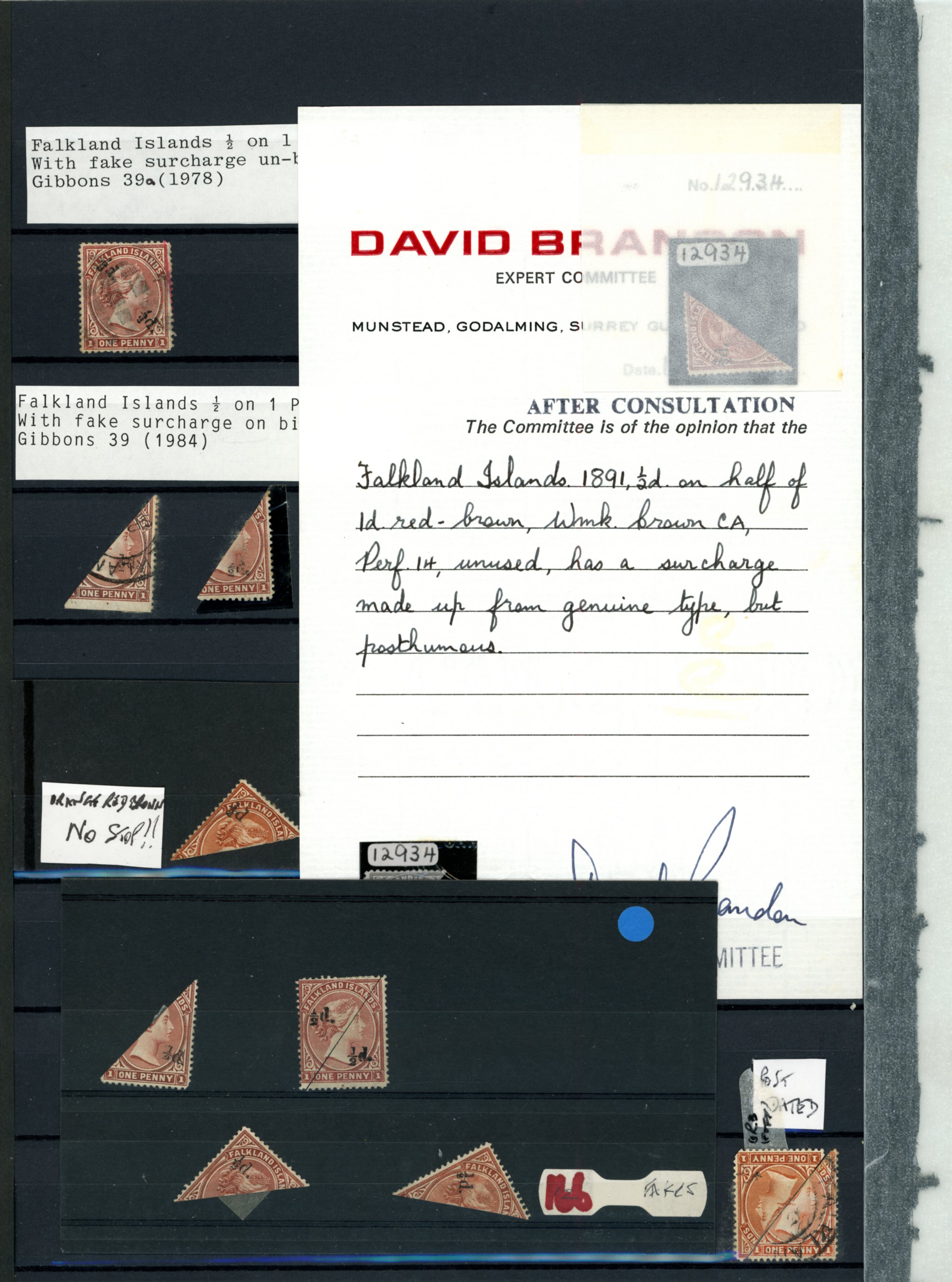 1891 1d red-brown bisects, surcharged and...